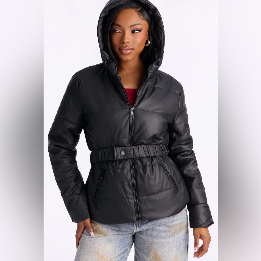 Fashion Nova Black Hooded Puffer Jacket